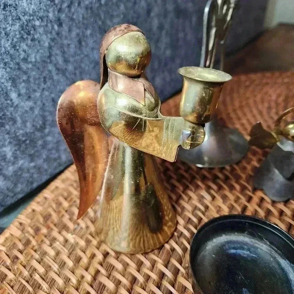 Vintage Brass Copper Angel Candle Holder Christmas Set of 4 Unique/Hong Kong - Picture 2 of 10